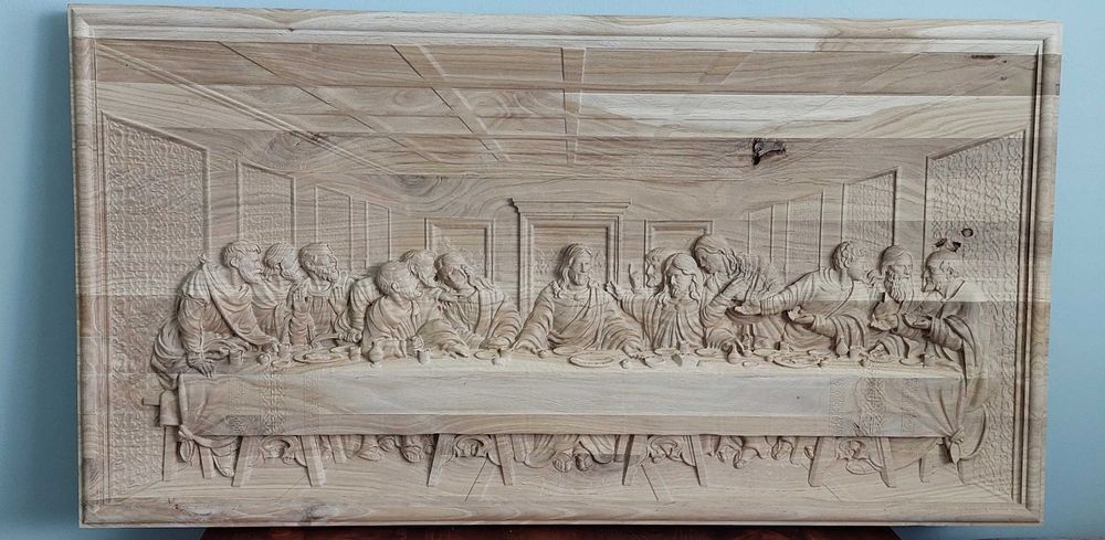 Ostatnia Wieczerza Płaskorzeźba w Drewnie Dębowym