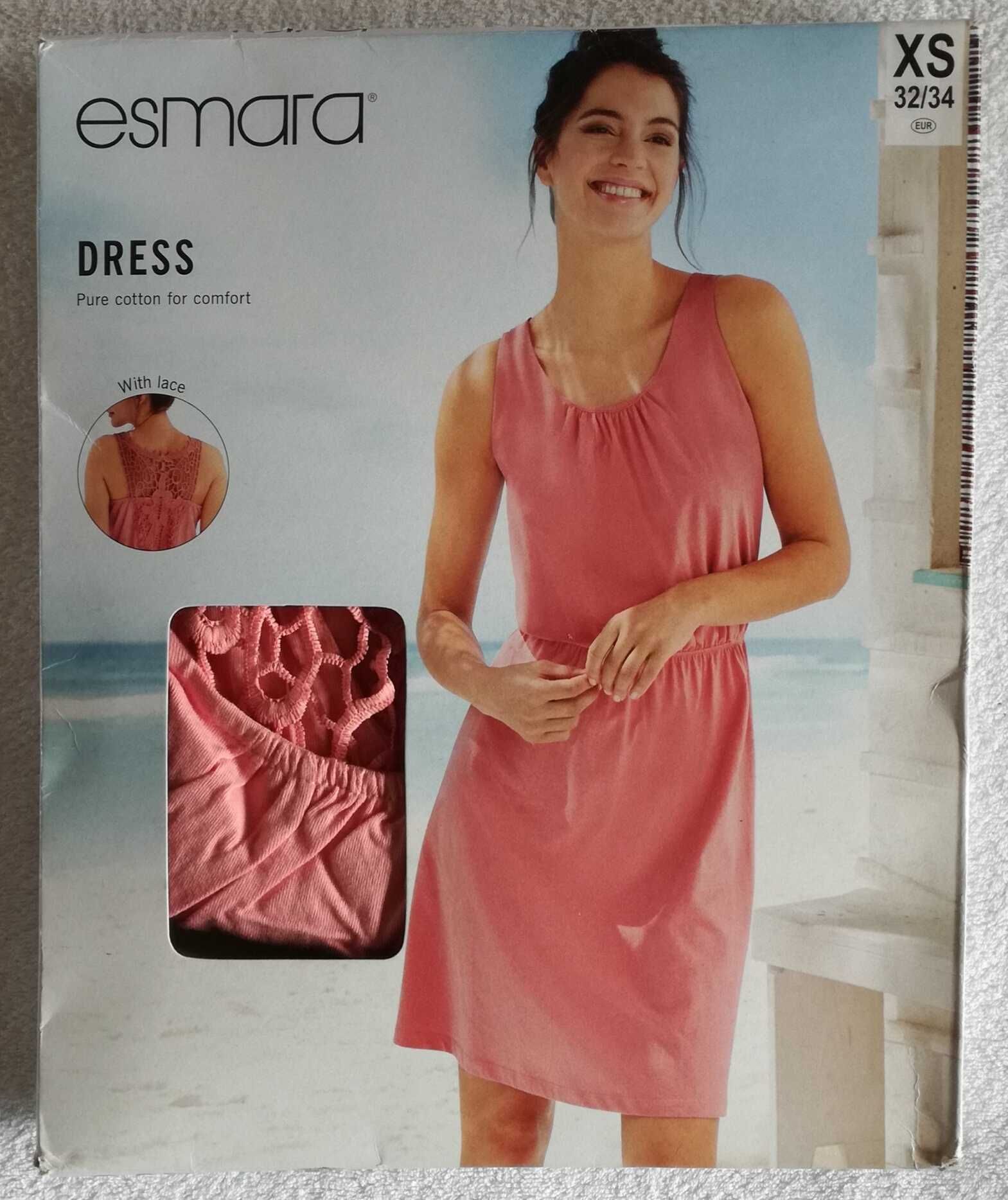 34 Nowa Sukienka damska Esmara Lidl koralowa różowa koronka letnia XS