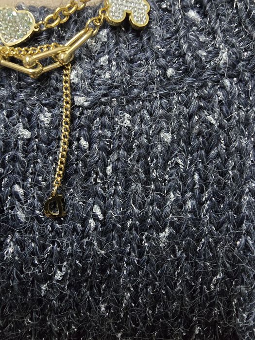 Krótki sweter ciemny  granatowy ze srebrną nitką oversize L Guess