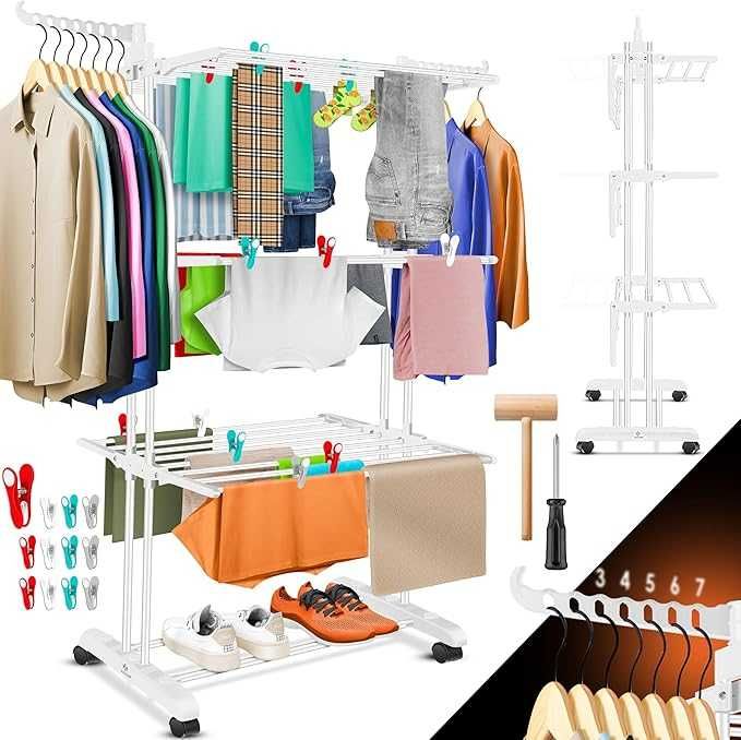 Wieża z wieszakami na praniu, 3 poziomy