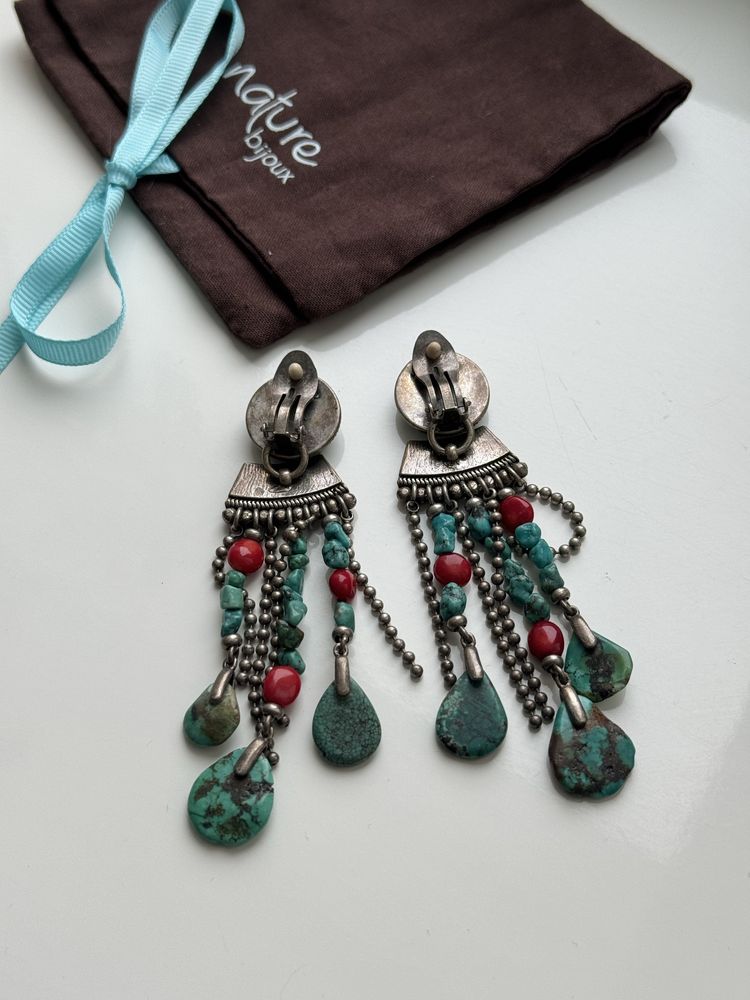 Сережки кліпси із натуральноі бірюзи  Nature bijoux