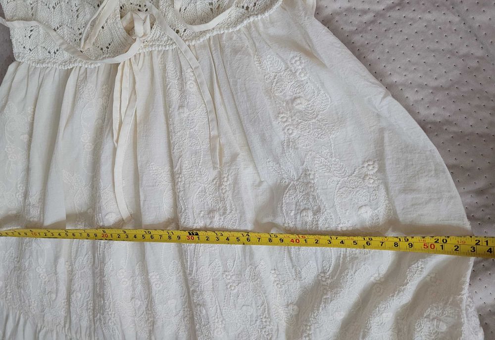 Długa kremowa sukienka bawełna Zara hafty szydełkowana S 36 nowa