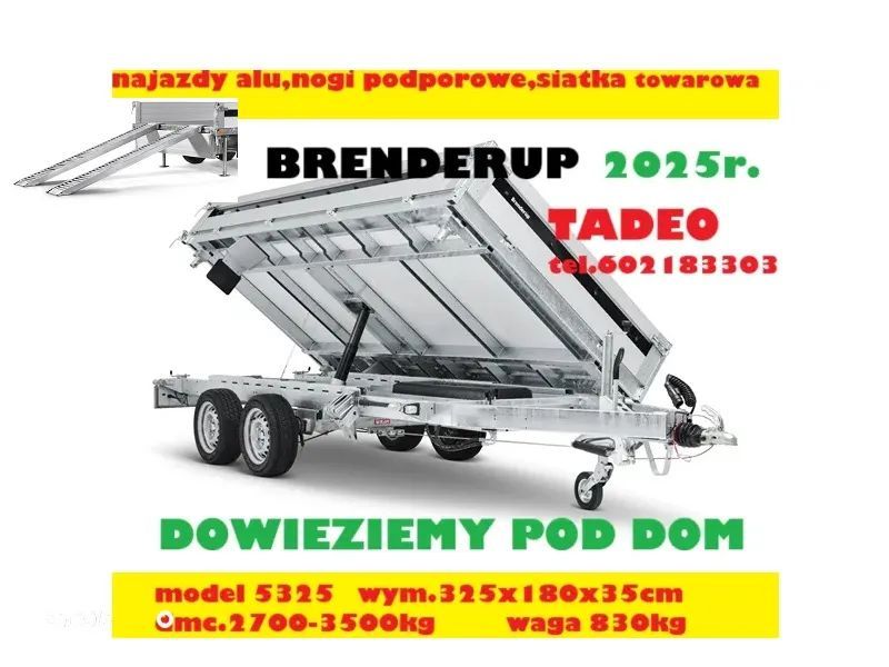 Brenderup TT5325ATB3500 KIPER + najazdy, podpory  kiper trójstronny, 3500kg DMC