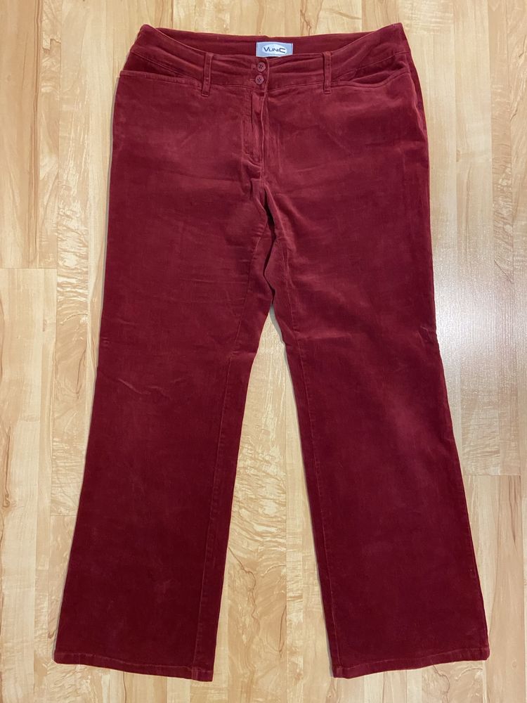 Vunic 44 2XL bordowe biodrówki damskie sztruksy spodnie Vintage