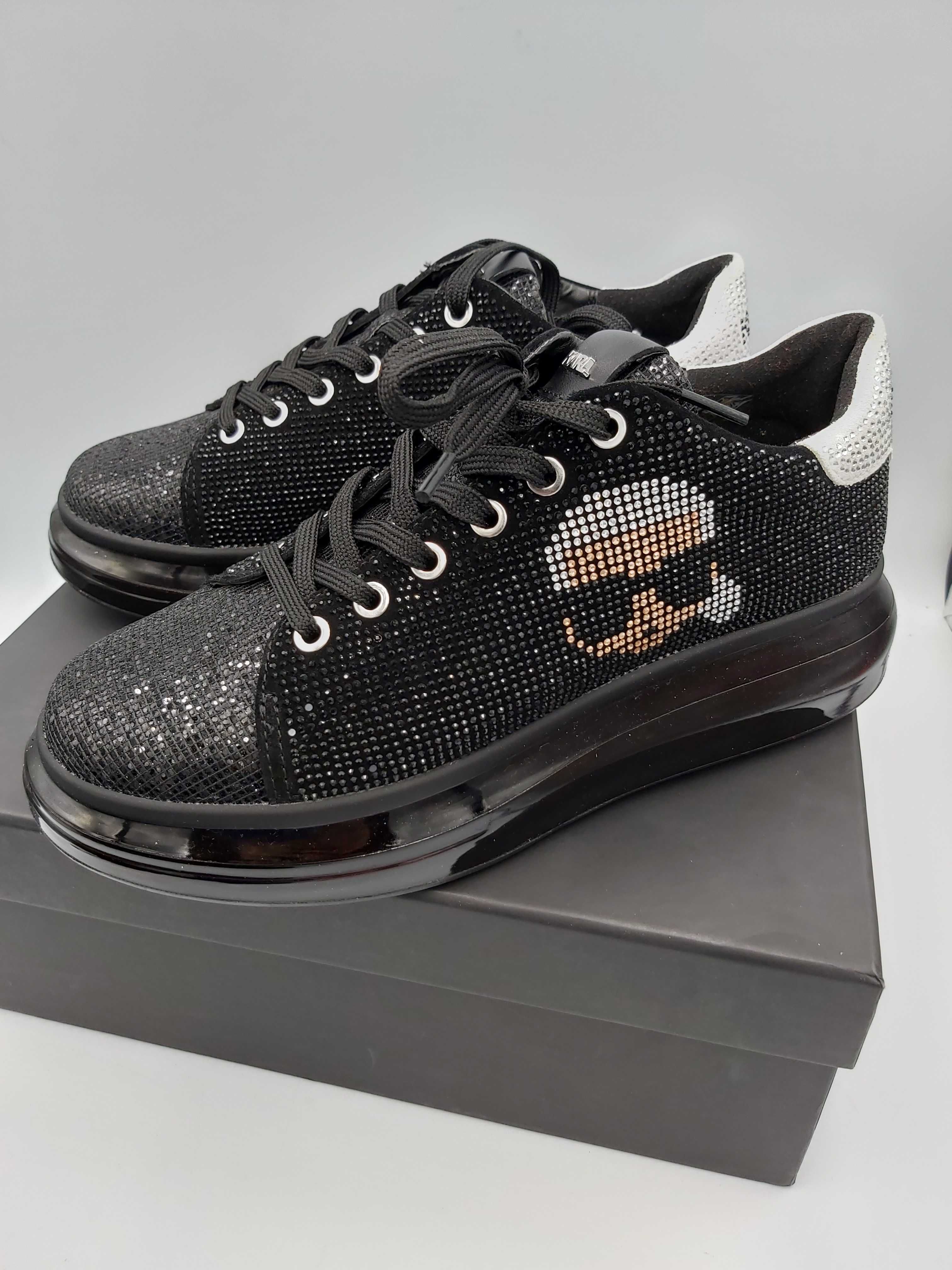 Nowe buty sneakersy KARL LAGERFELD czarbe cekiny 40 trampki1