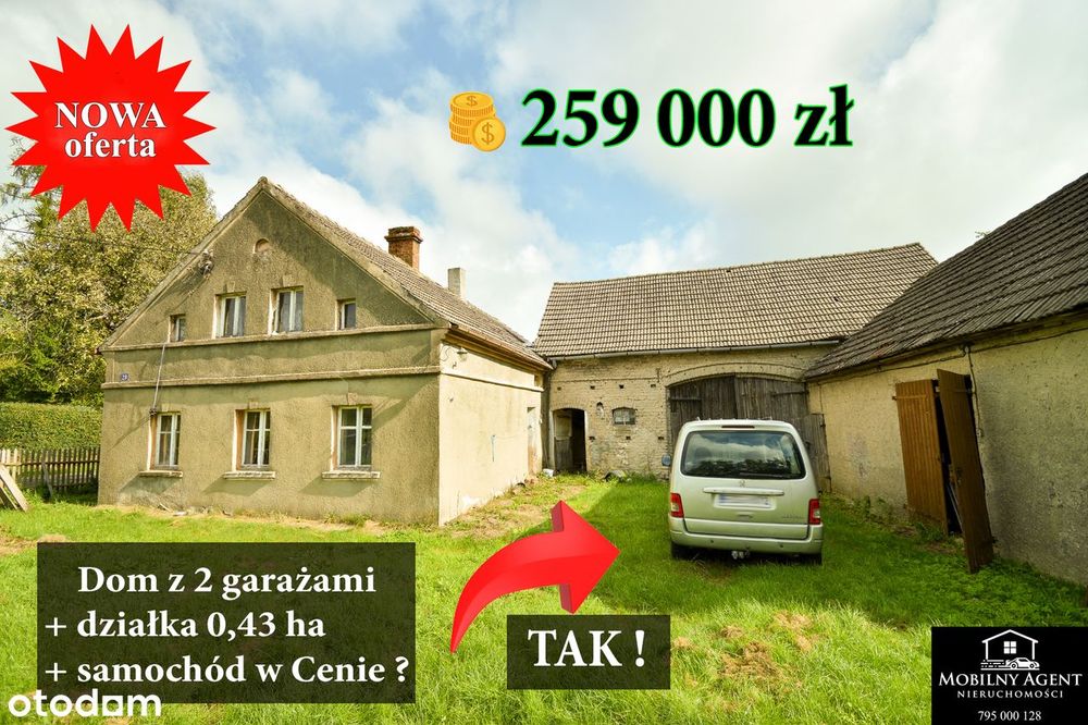 HIT ! Duży dom + działka + 2 garaże + budynek gospodarczy + samochód