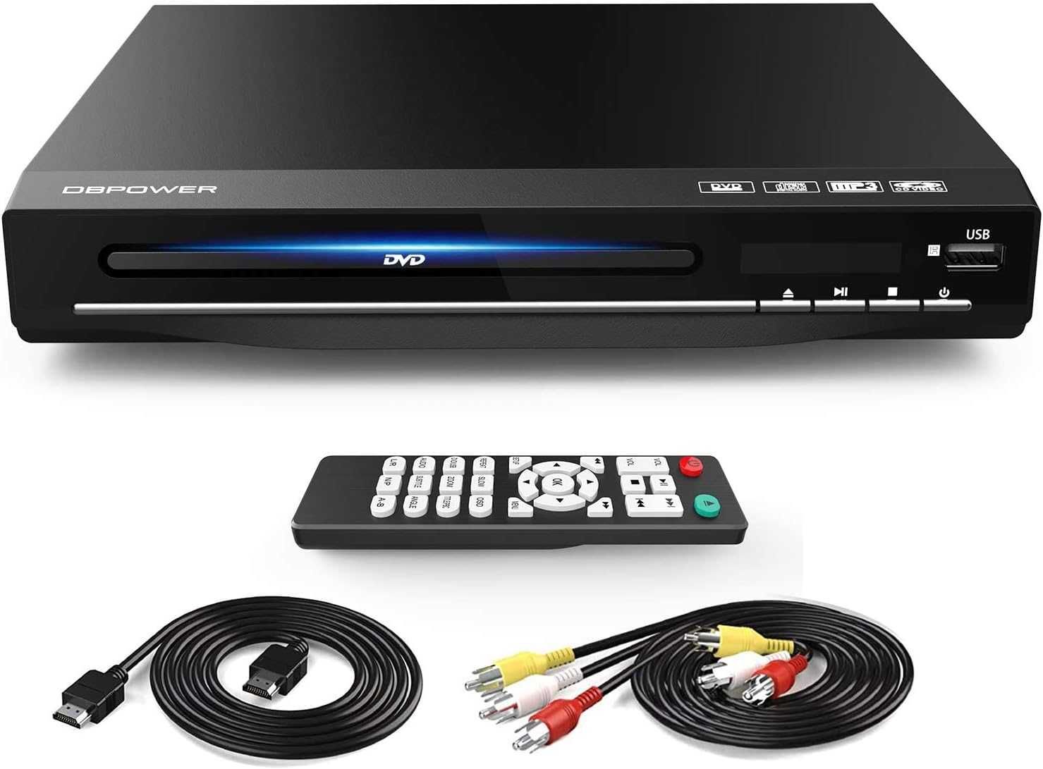 DBPOWER Odtwarzacz DVD do TV, Projektora z kablem HDMI i AV, 1080P