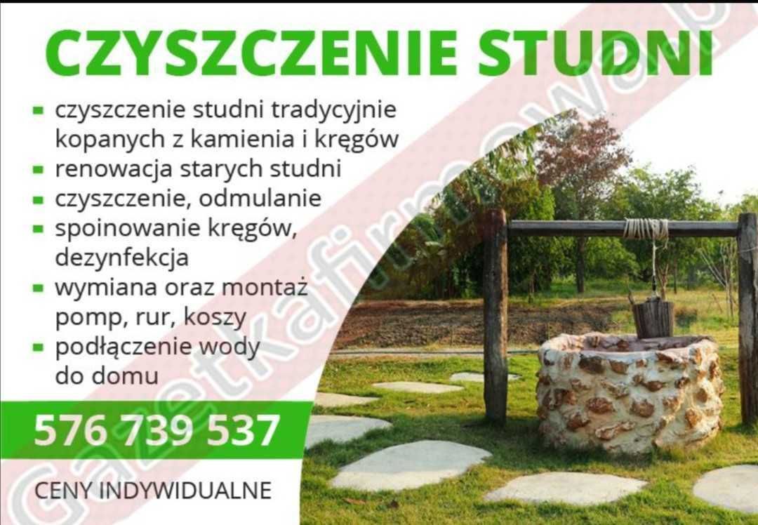 Czyszczenie i poglebianie studni, mycie kostki brukowej i kamienia