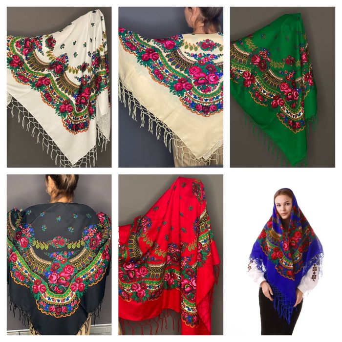 Хустка українська народна велика з тороками з френзлями хустина платок