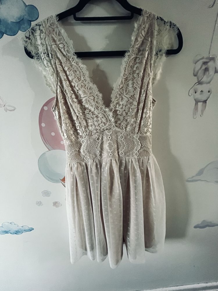Koronkową tiulowa sukienka ślub wesele  boho style  pudrowy róż 36