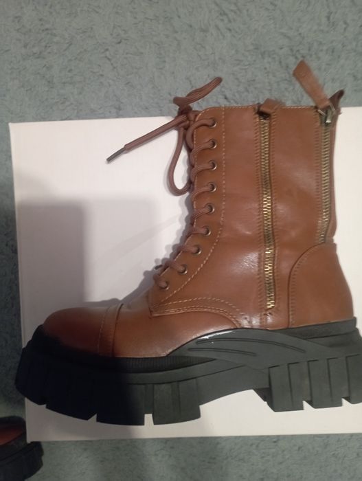 Workery damskie platforma brązowe 37