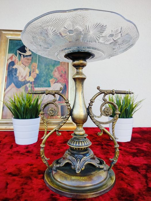 Unikatowa piekna duża mosiężna patera owocarka