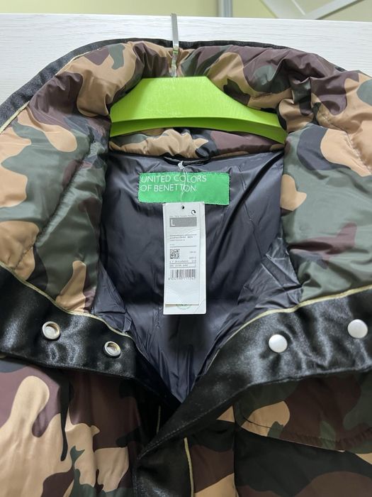 Пуховик куртка хакі зелений пух перо benetton zara
