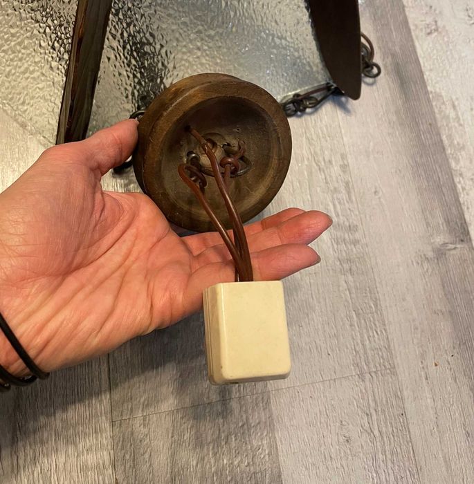 Lampa wisząca vintage drewno + szkło