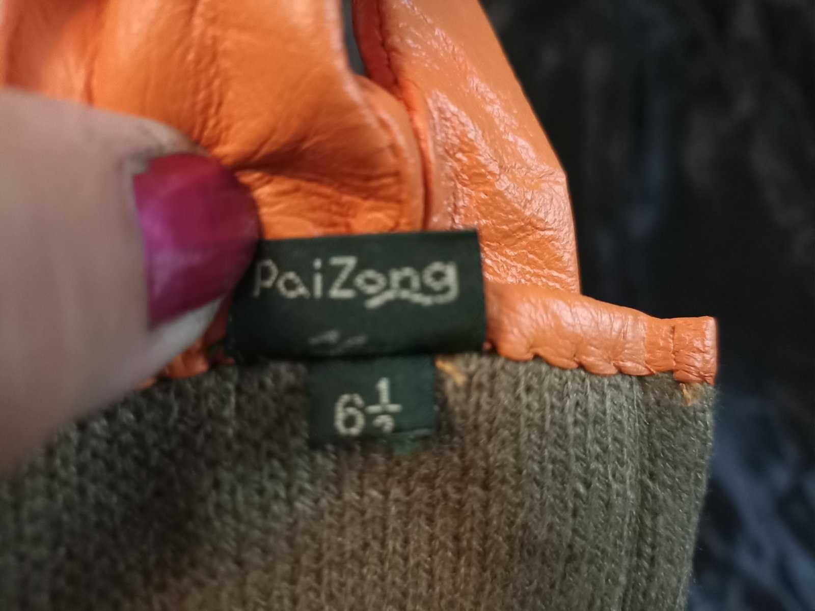 Кожа женские перчатки апельсинового цвета 6,5 размер