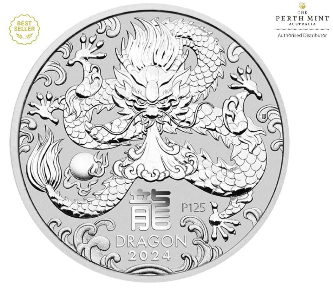 Срібна монета Лунар III - Рік Дракона 1/2 унції срібла 2024