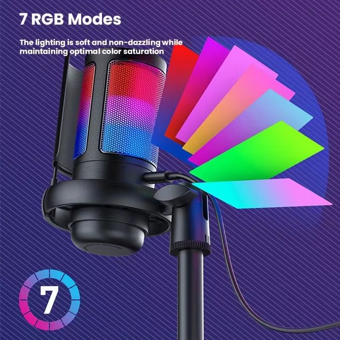 USB мікрофон студійний для пк, стрімів, RGB ЮСБ ME6S Чорний