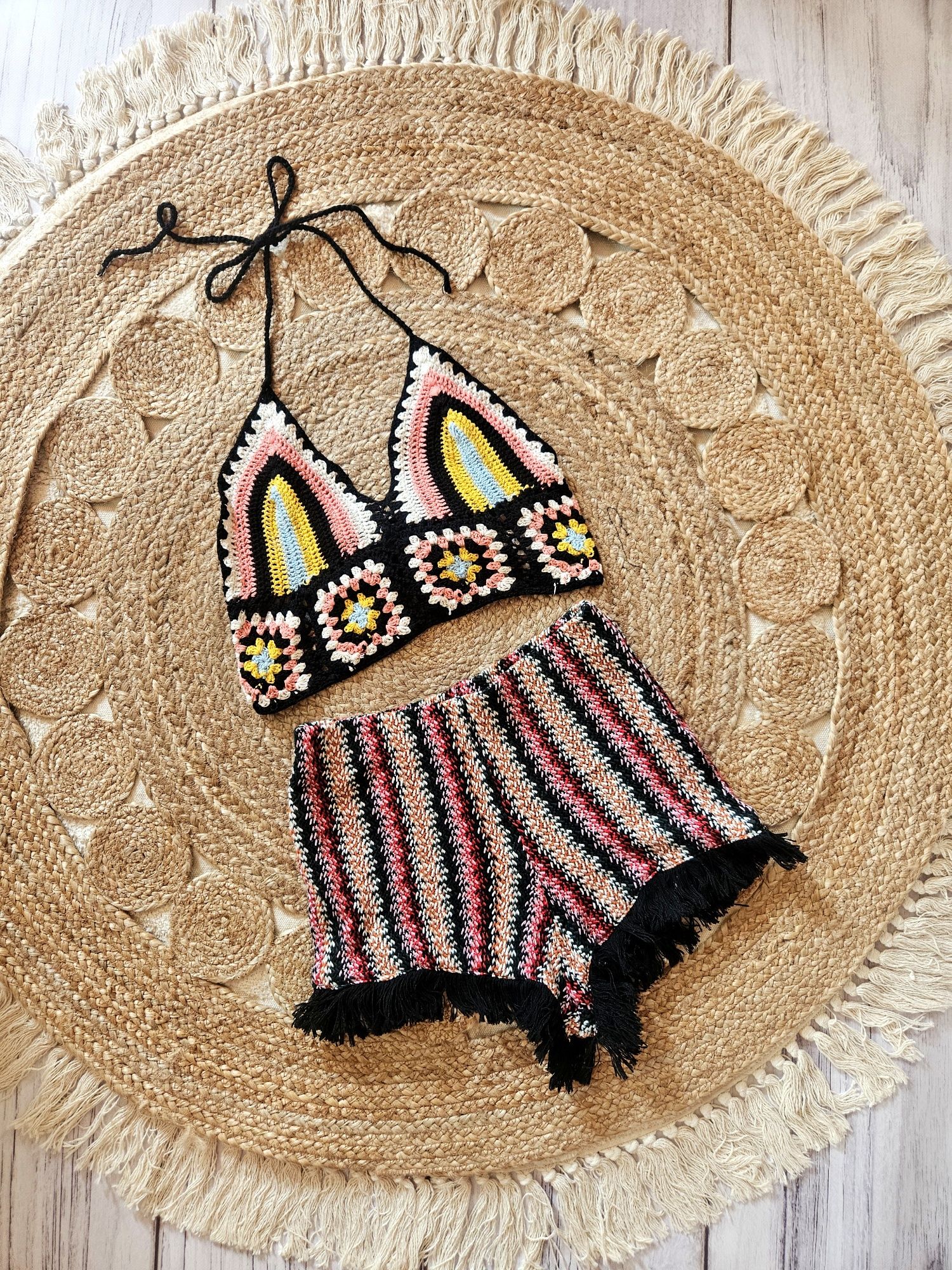 Spodenki szorty dzianinowe sweterkowe  boho frędzle XS/S