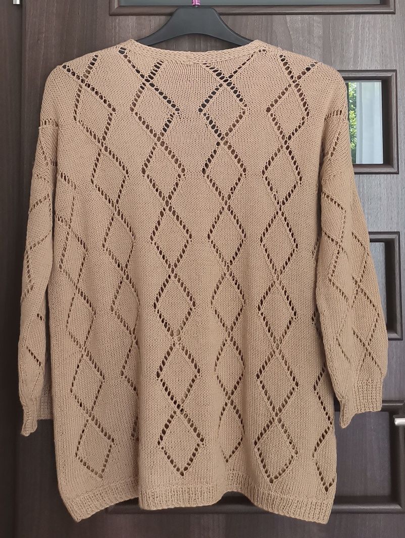 Nowy sweter ażurowy bawełniany rękodzieło rozmiar 50-52 /XL