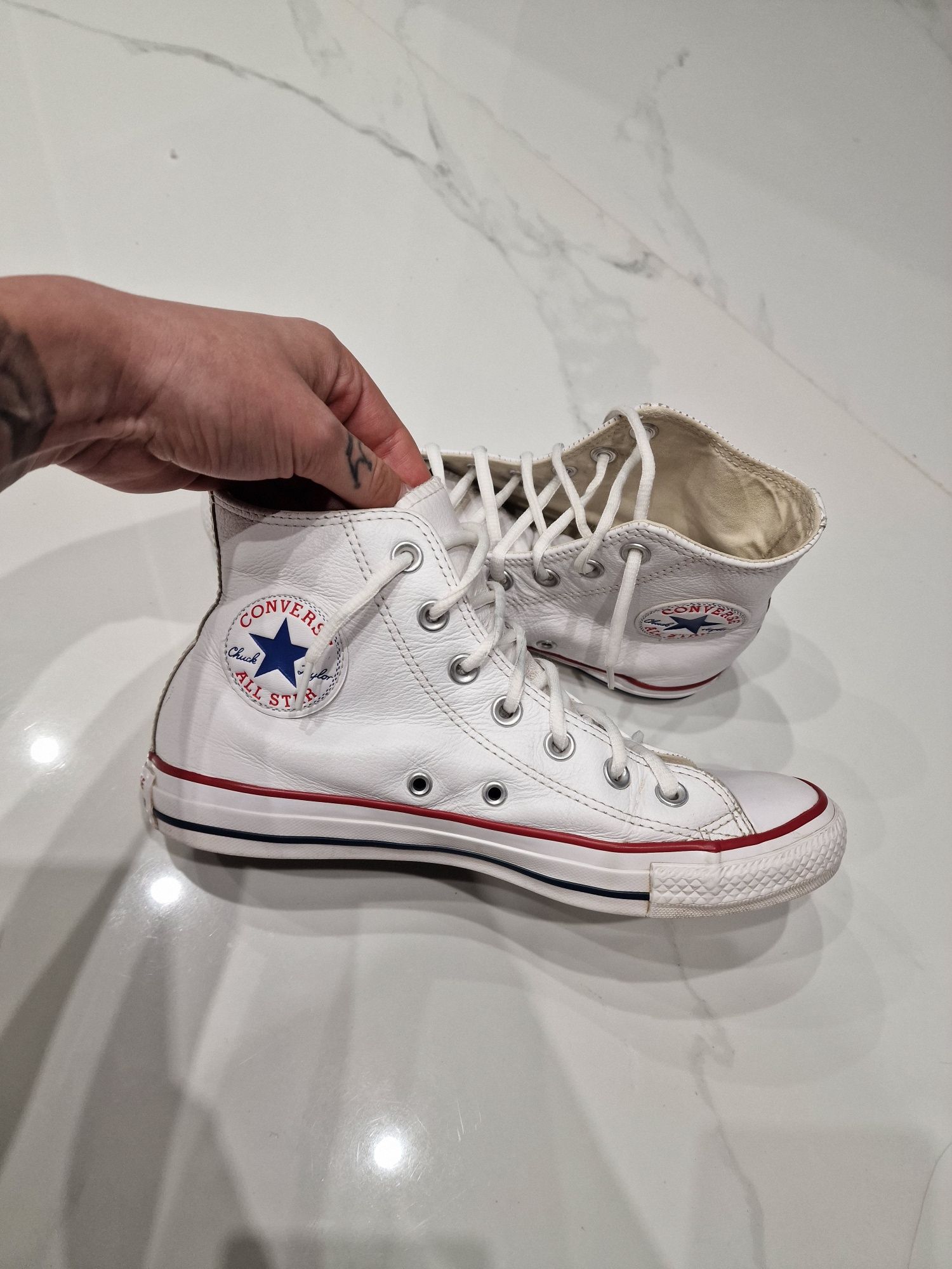 Skórzane białe trampki converse all star wysokie 39