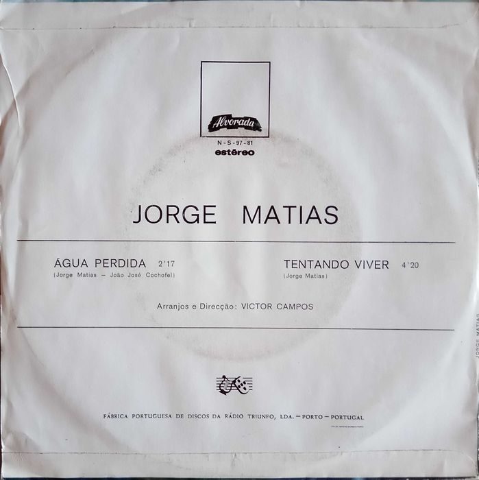 Jorge Matias	- - - - -	Água Perdida	- - - - -	Single