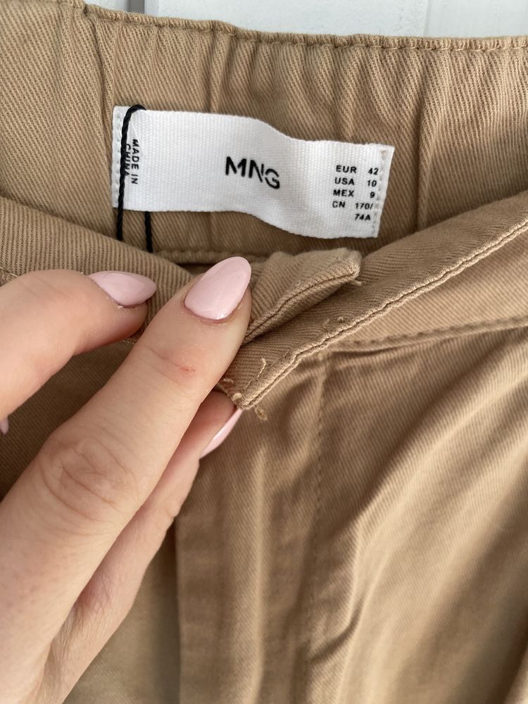 mango spodnie chinos baggy wysoki stan kamel camel karmel do kostek