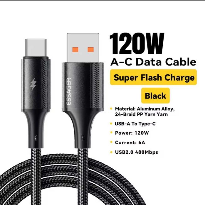 Essager кабель USB-TypeC TypeC-TypeC 120W 240W зарядное устройство 45W