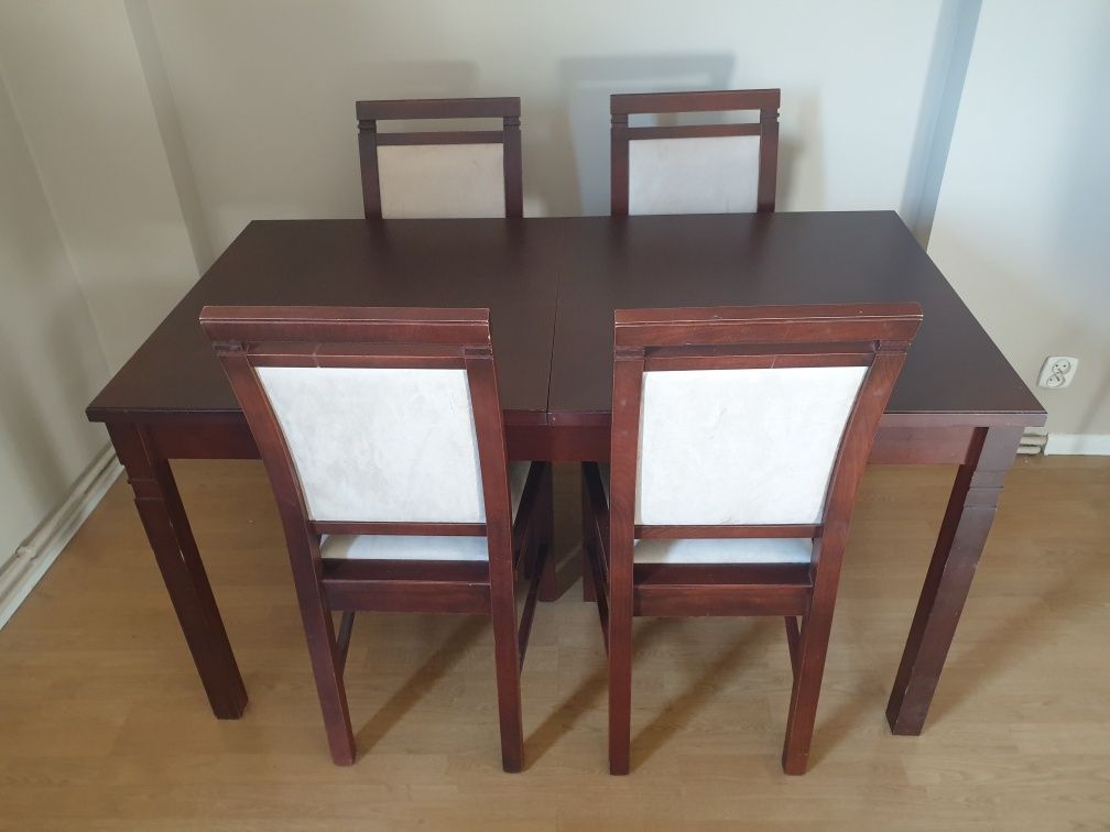 Stół  drewniany rozkładany + 6 krzeseł - porządny, solidny zestaw!