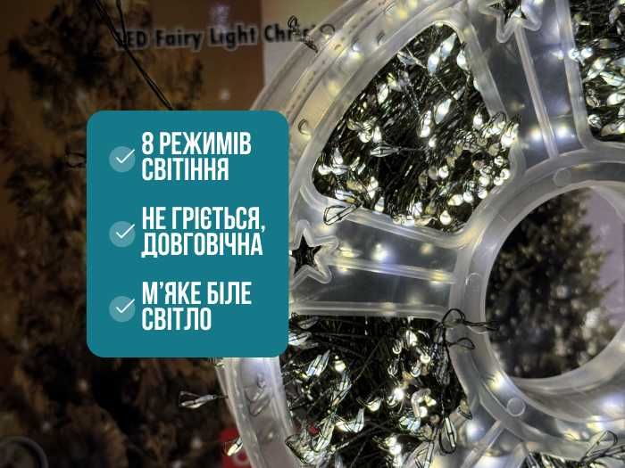 ЯКІСНА гірлянда Мішура. Гирлянда Хвойная лапа. Тепле біле світло.