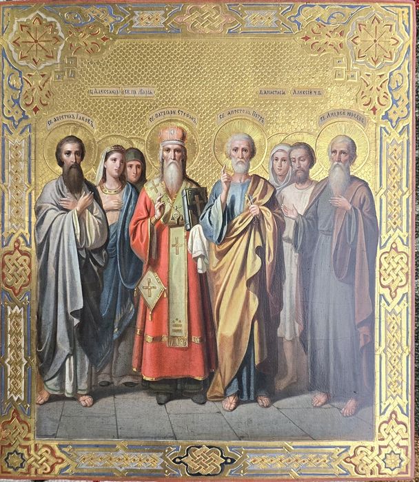 Starożytna ikona na złote, wybranych świętych 36×31cm.