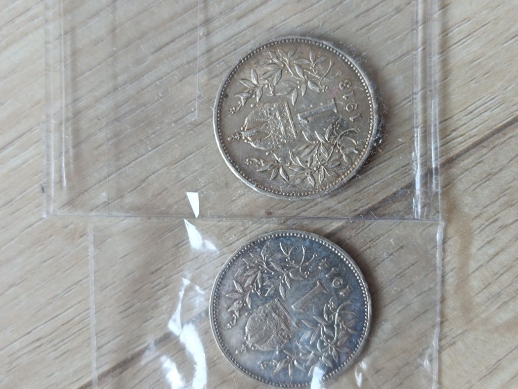 Austro-Węgry.  Monety 1 korona Franciszek Józef z 1913 i 1914