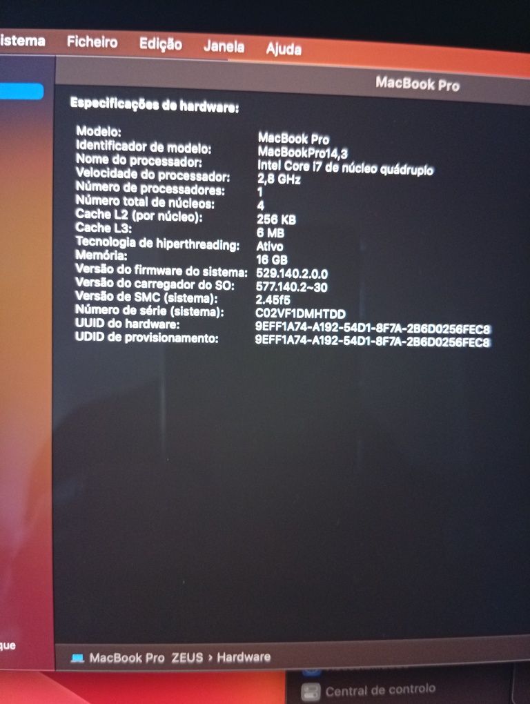 MacBook Pro 15" ano 2017 i7 SSD 512 Gb. Ram 16 Gb