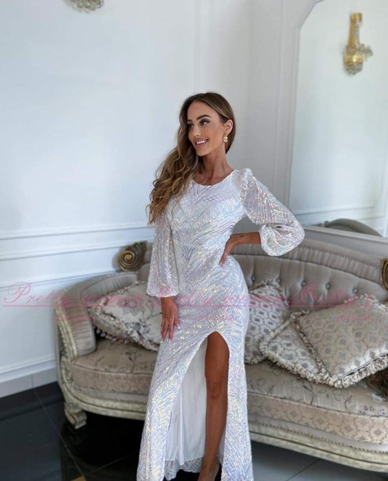 Sukienka biała cekinowa długa Cuba 38/M Maxi wieczorowa balowa pretty