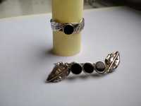 Komplet srebrnej biżuterii - broszka i pierścionek.