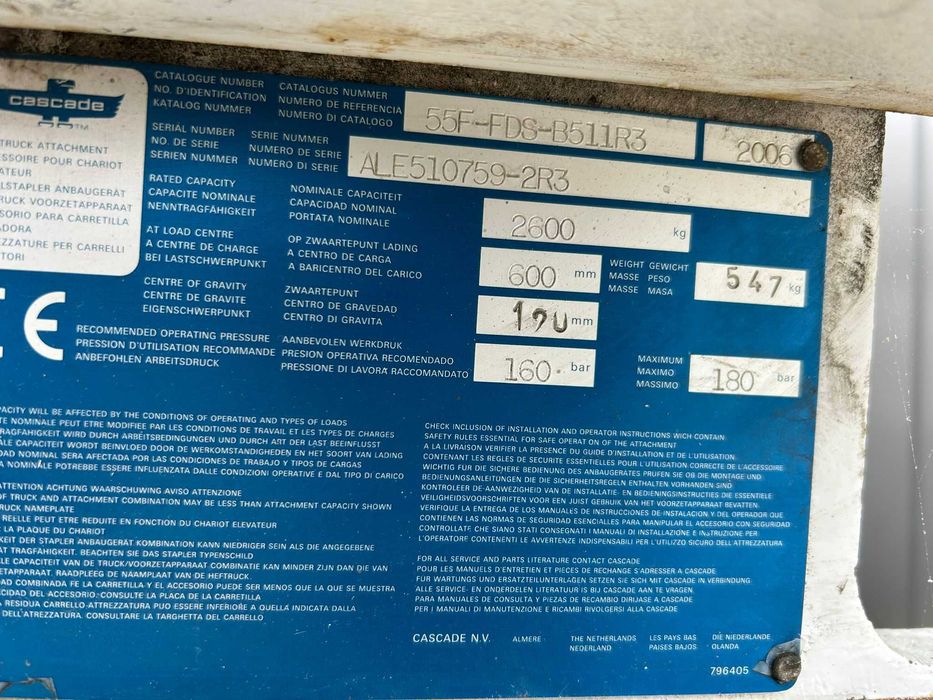 Paletyzer Cascade, udźwig 2600 kg x 600 mm, widły 1150 mm, klasa 2 i 3