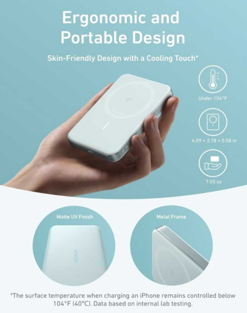 Магнітний повербанк Anker Ultra-Slim 10,000mA MagGo Qi2 15W. New 2025