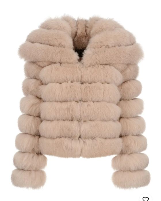 Beżowe Futro z kołnierzem Ochnik * Limitowana edycja*.