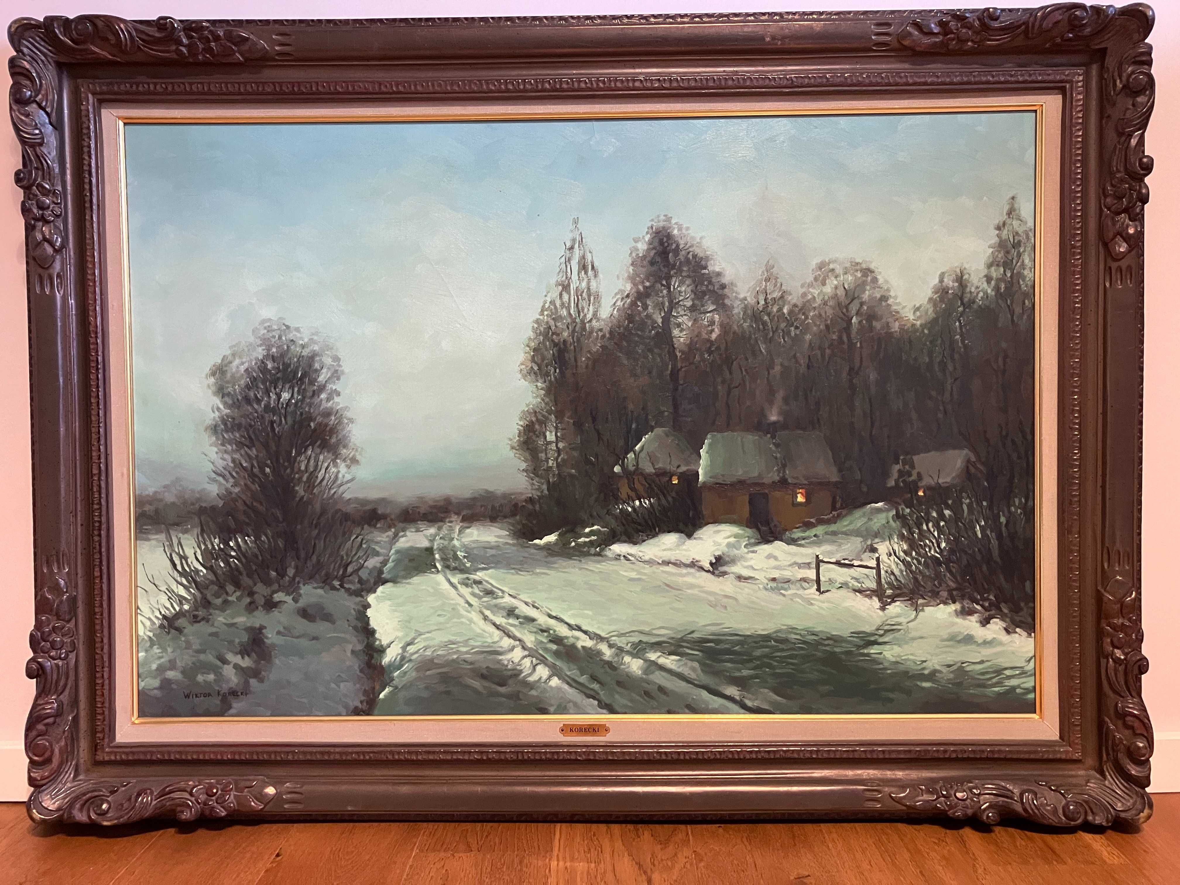 Wiktor Korecki - Pejzaż zimowy, olej na płótnie 60 x 90 cm