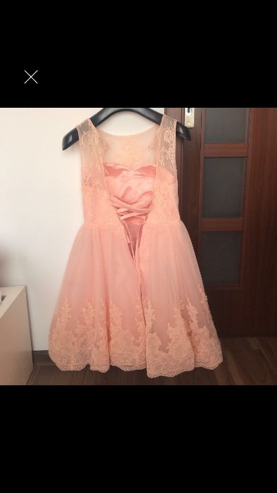 Różowa sukienka koronkowa na bal, studniówka, wesele