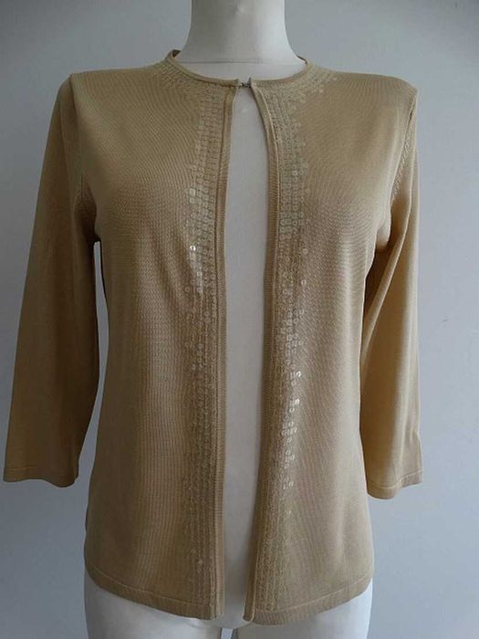 Sweter Blezer Jedwabny 100% Naturalny Jedwab Beżowy Kardigan M/L