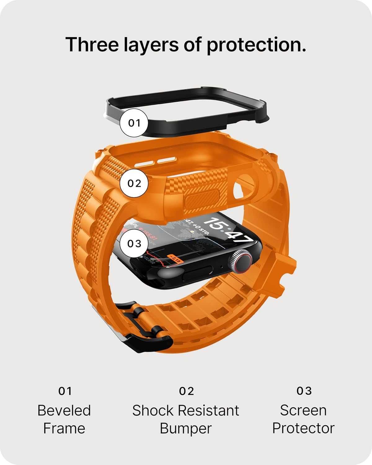 Fullmosa RUGGED ARMOR Apple Watch SE 9/8/7/6 45mm pomarańcz folia lcd