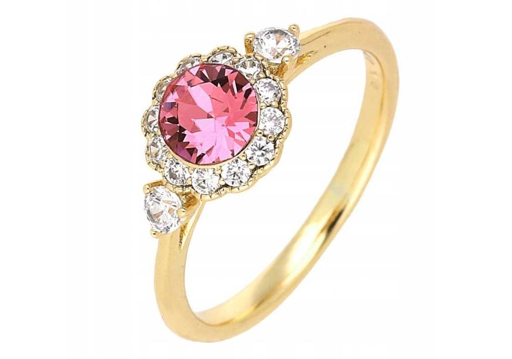 Pierścionek pozłacany ROSE CRYSTAL stal chirurgiczna USA9 PL20 SM46