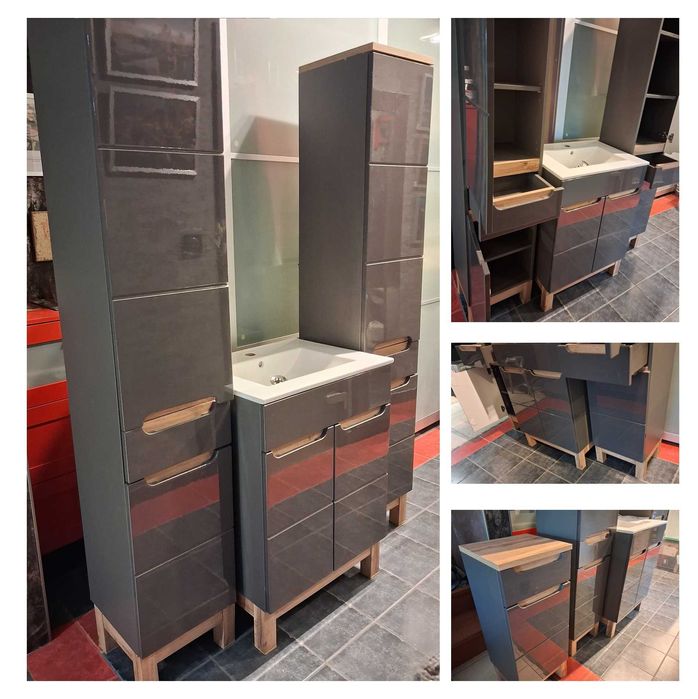 Zestaw łazienkowy Bali Grey 2słupki + umywalka z szafką +szafka lustro
