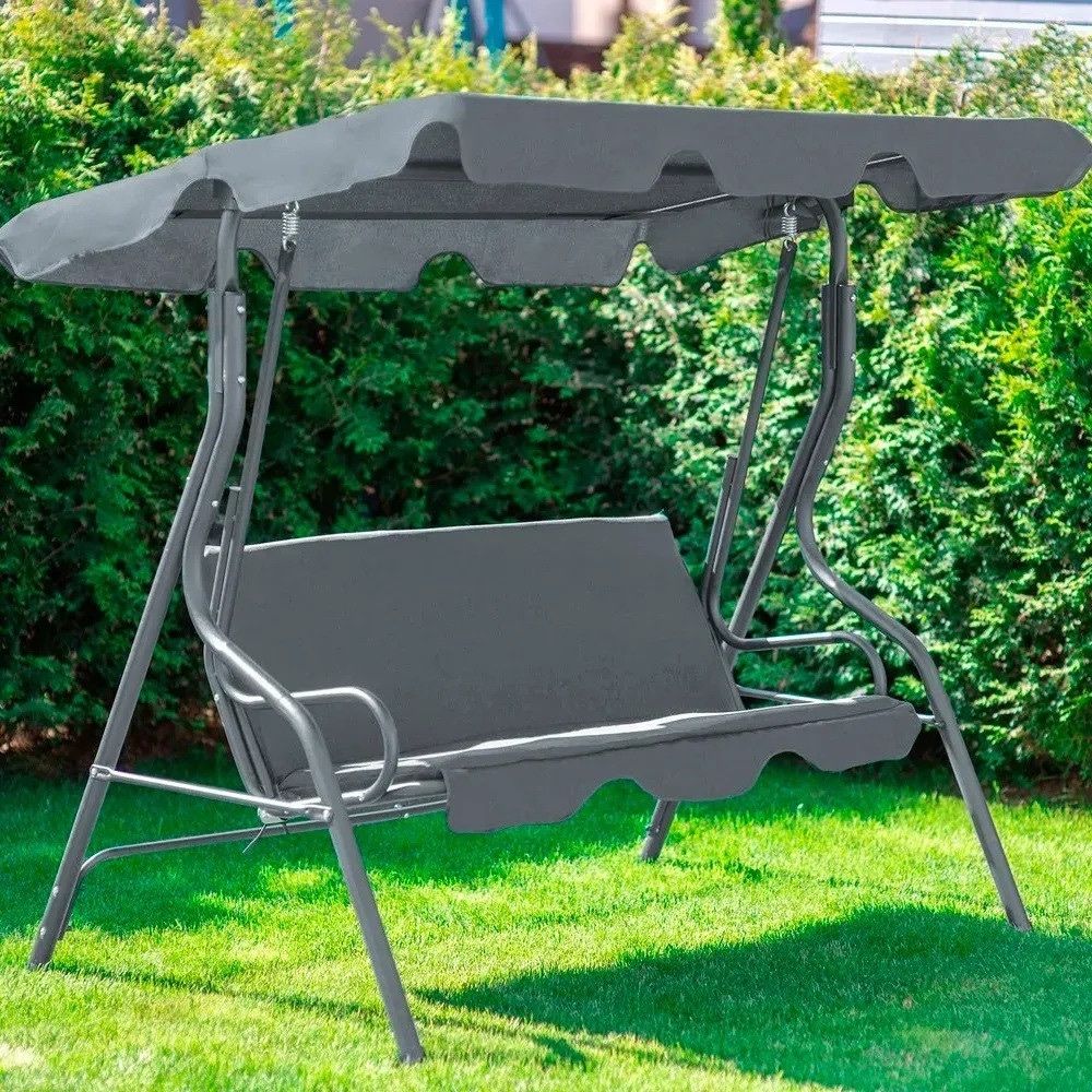 Садова гойдалка 4Р Garden зелена, сіра. Шизлонг, лавка.
