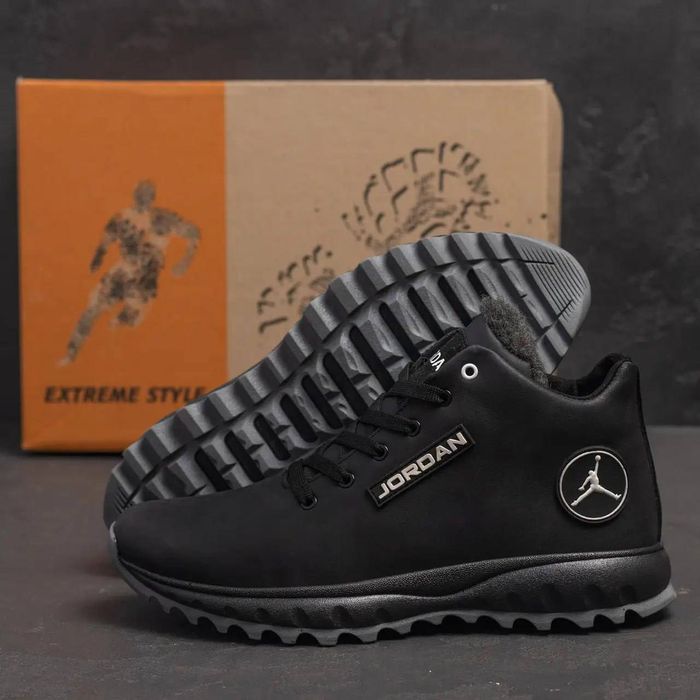 Ботинки зимние Jordan мужские черные из натуральной кожи джордан