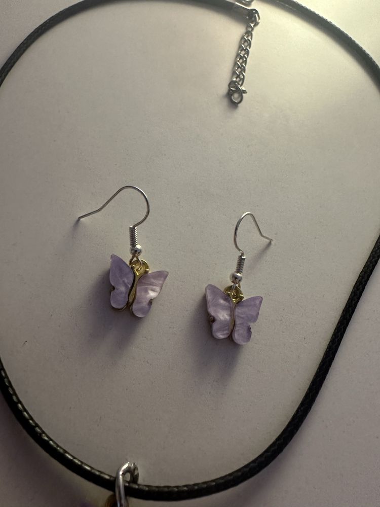 Handmade zestaw biżuterii motylki liliowe