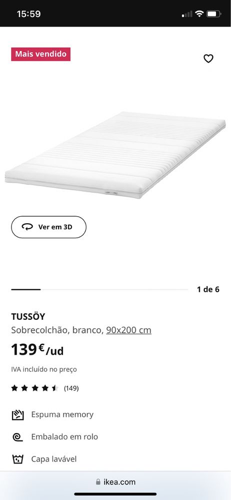 Sobrecolchão TUSSÖY 90X200 IKEA