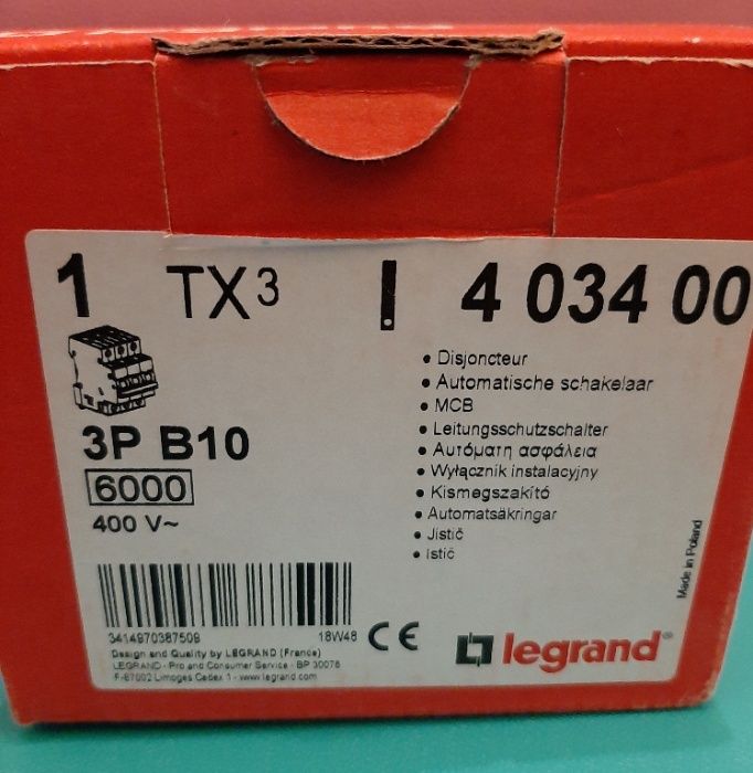 NOWY wyłącznik nadprądowy Legrand 3P B10 400V~ TX3