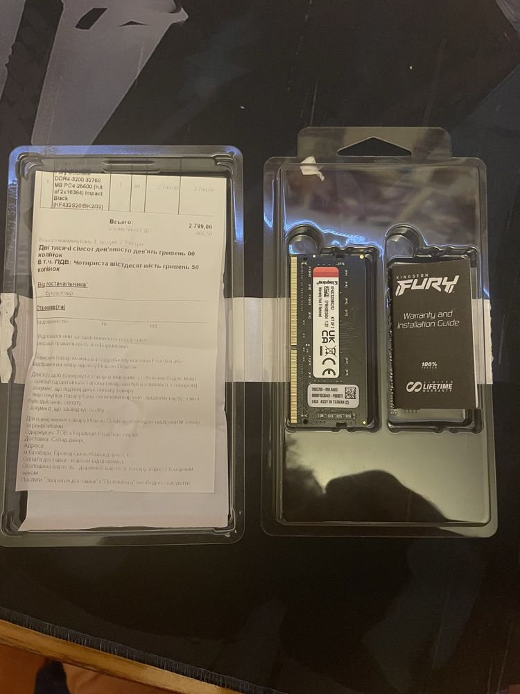 Оперативна памʼять для ноутбука Kingston FURY 16Gb DDR4 3200Mhz.