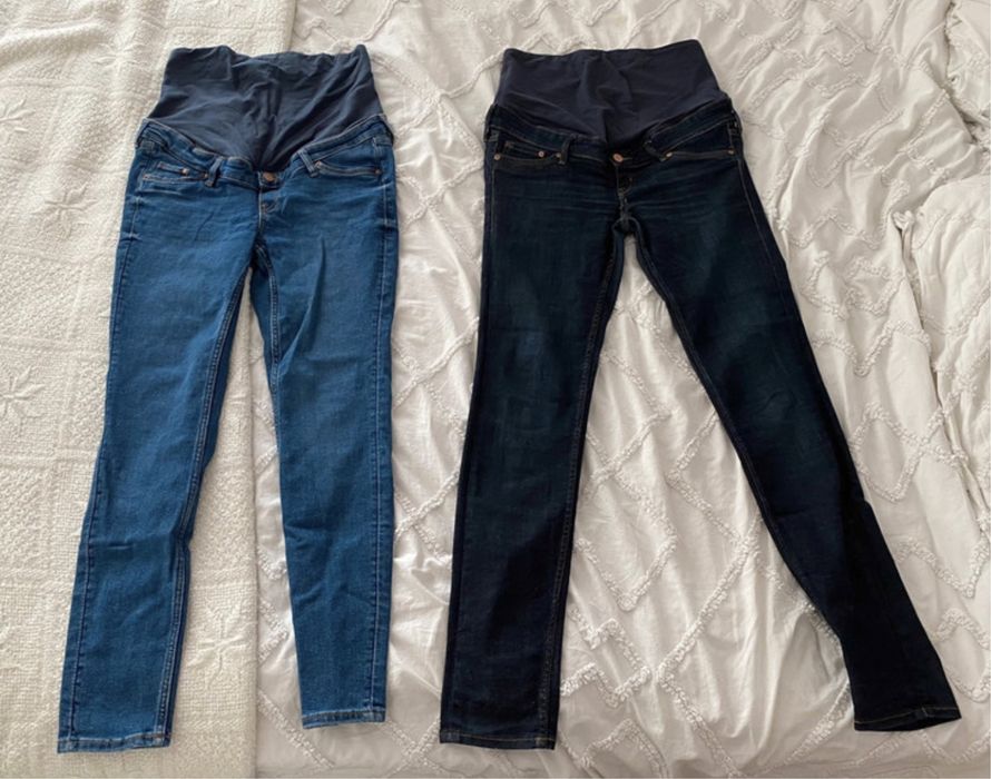 2 sztuki spodni jeansowych ciążowych h&m mama skinny